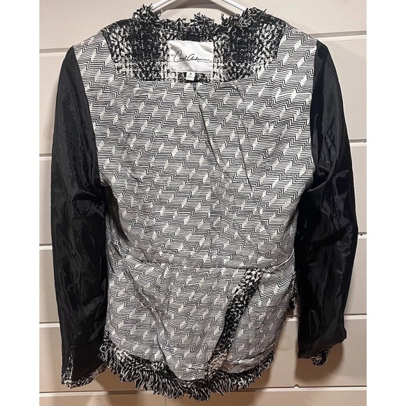 CAbi Carol Womens Lined Jacket/Blazer Black&White Tweed Plaid Fringe Trim Size 8 - Picture 12 of 14